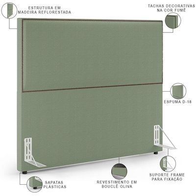 Cabeceira Box Casal Com Tachas 160 Cm Vicenza L02 Bouclê Oliva