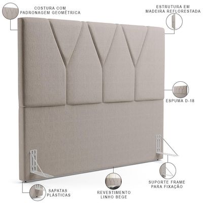 Cabeceira Cama Box Casal King 195 Cm Aurora W01 Linho Bege