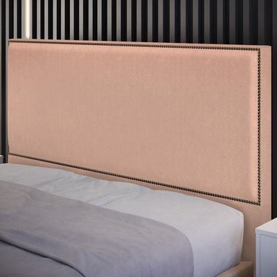 Cabeceira Box Casal King Com Tachas 195 Cm Linho Rosê