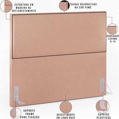 Cabeceira Box Casal King Com Tachas 195 Cm Linho Rosê