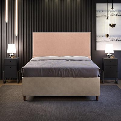 Cabeceira Box Casal King Com Tachas 195 Cm Linho Rosê