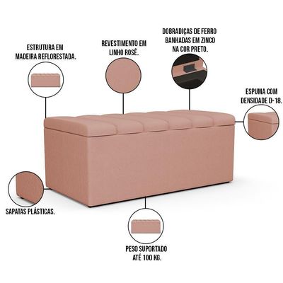Kit Cabeceira Solteiro 100cm Com Calçadeira Baú Rosê