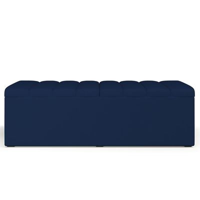 Kit Cabeceira Casal 140cm Calçadeira Baú Azul Marinho