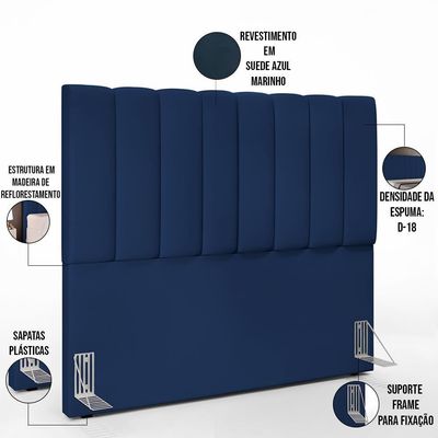 Kit Cabeceira Casal 140cm Calçadeira Baú Azul Marinho