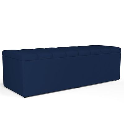 Kit Cabeceira Casal 140cm Calçadeira Baú Azul Marinho