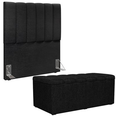 Kit Cabeceira Solteiro 100cm E Calçadeira Baú Chumbo