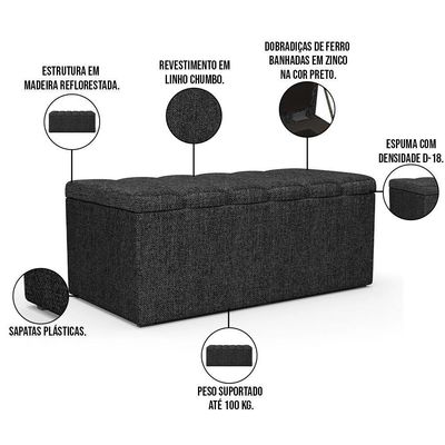 Kit Cabeceira Solteiro 100cm E Calçadeira Baú Chumbo
