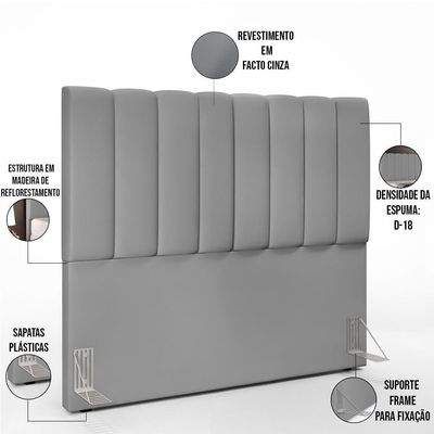 Kit Cabeceira Casal 140cm Com Calçadeira Recamier Baú Cinza
