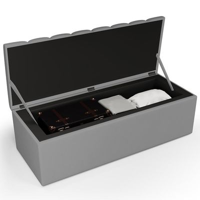 Kit Cabeceira Casal 140cm Com Calçadeira Recamier Baú Cinza