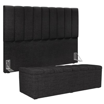Kit Cabeceira Casal Queen 160cm Com Calçadeira Baú Chumbo