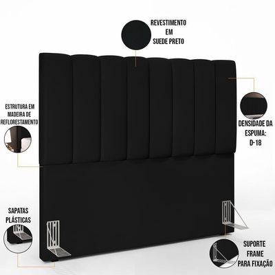 Kit Cabeceira Casal 140cm C/Calçadeira Recamier Baú Preto