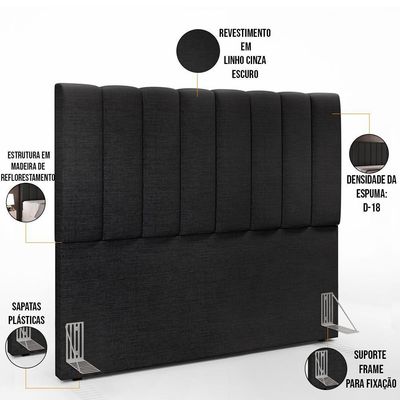 Kit Cabeceira Casal 140cm C/Calçadeira Recamier Baú Chumbo