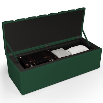 Kit Cabeceira Casal 140cm Calçadeira Baú Verde Musgo