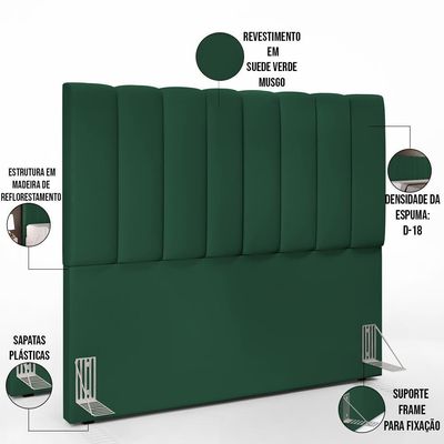 Kit Cabeceira Casal 140cm Calçadeira Baú Verde Musgo