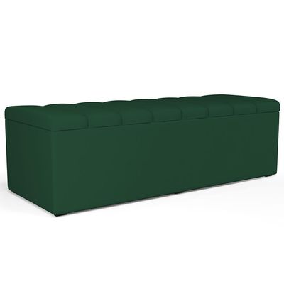 Kit Cabeceira Casal 140cm Calçadeira Baú Verde Musgo