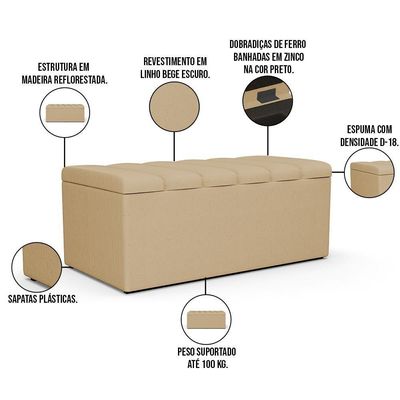 Kit Cabeceira Solteiro 100cm Com Calçadeira Baú Bege Escuro