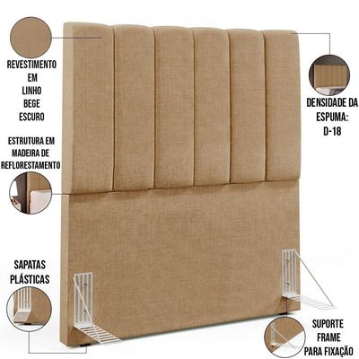 Kit Cabeceira Solteiro 100cm Com Calçadeira Baú Bege Escuro