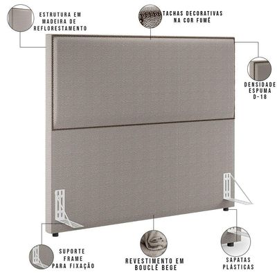Cabeceira King Tachas 195cm Bege