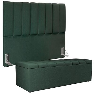 Kit Cabeceira Casal 140 Cm Calçadeira Baú Verde Musgo