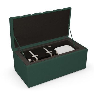 Kit Cabeceira Solteiro 100cm Com Calçadeira Baú Verde Musgo