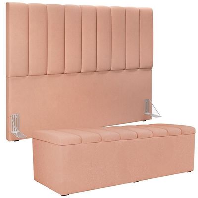 Kit Cabeceira Casal Queen 160cm Com Calçadeira Baú Rosê