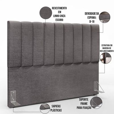 Kit Cabeceira Casal Queen 160cm Calçadeira Baú Cinza Escuro