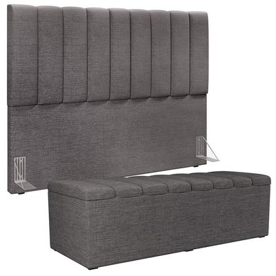 Kit Cabeceira Casal Queen 160cm Calçadeira Baú Cinza Escuro