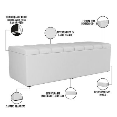 Kit Cabeceira Casal Queen 160cm Com Calçadeira Baú Branco