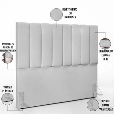 Kit Cabeceira Casal 140cm Com Calçadeira Recamier Baú Cinza