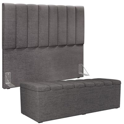 Kit Cabeceira Casal 140cm Calçadeira Baú Cinza Escuro