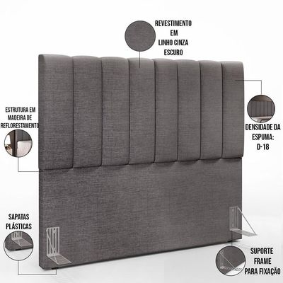 Kit Cabeceira Casal 140cm Calçadeira Baú Cinza Escuro