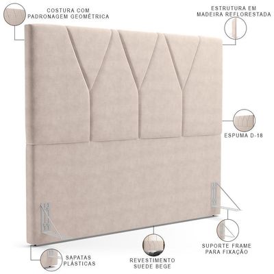 Cabeceira Cama Box Casal King 195 Cm Aurora W01 Suede Bege