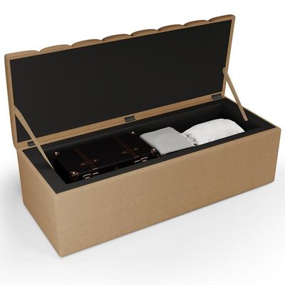 Kit Cabeceira Casal Queen 160cm Calçadeira Baú Bege Escuro