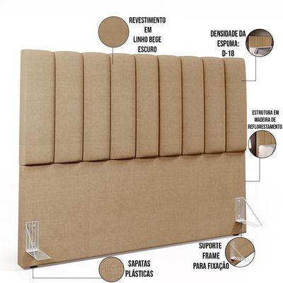Kit Cabeceira Casal Queen 160cm Calçadeira Baú Bege Escuro