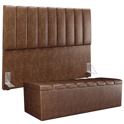 Kit Cabeceira Casal Queen 160cm Calçadeira Baú Marrom