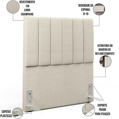 Kit Cabeceira Solteiro 100cm Calçadeira Baú Champagne