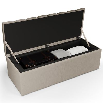 Kit Cabeceira Casal 140cm E Calçadeira Recamier Baú Bege