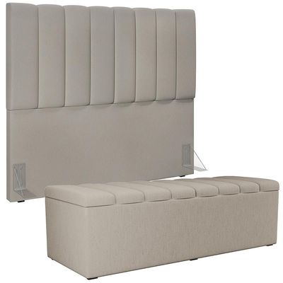 Kit Cabeceira Casal 140cm E Calçadeira Recamier Baú Bege