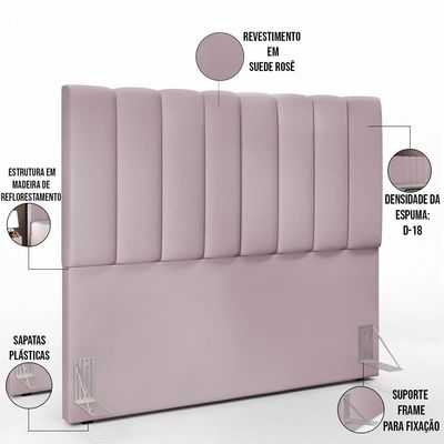 Kit Cabeceira Casal 140cm C/Calçadeira Recamier Baú Rosê
