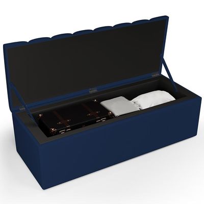 Kit Cabeceira Casal Queen 160cm Calçadeira Baú Azul Marinho