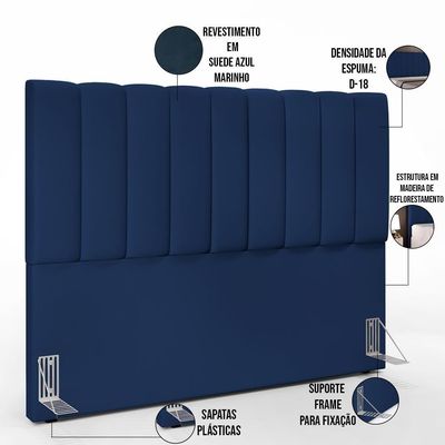 Kit Cabeceira Casal Queen 160cm Calçadeira Baú Azul Marinho