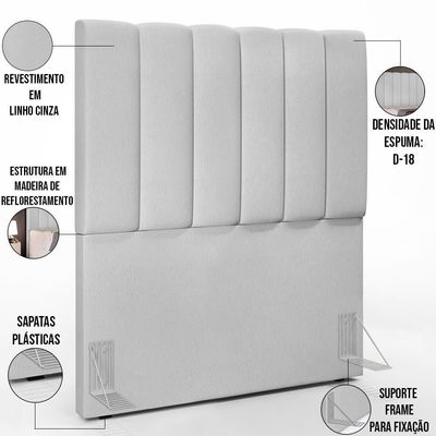 Kit Cabeceira Solteiro 100cm E Calçadeira Baú Cinza