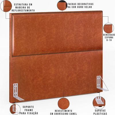 Cabeceira Cama Box Casal Tachas 140 Cm Vicenza L02 Camel