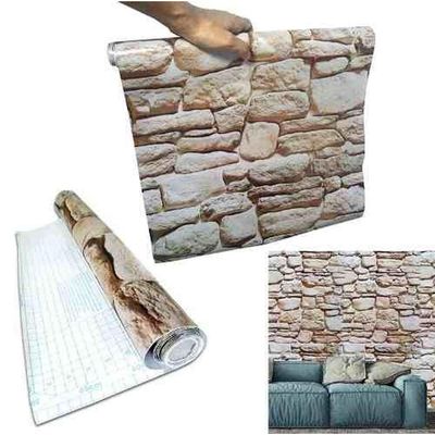Kit Papel De Parede 6 Unid Pedra Marrom Claro Autoadesivo