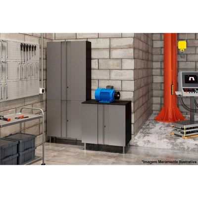 Balcão Multiuso p/Área Serviço Multibox Aço 2 Portas c/Chave c/Tampo 80cm Preto/Cinza - Telasul