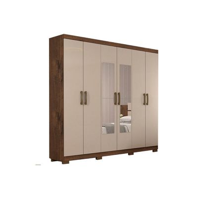 Guarda Roupa Casal 6 Portas e 3 Gavetas c/ Espelho Clara Branco - Panan