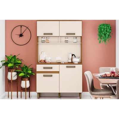 Cozinha Compacta Perla Briz c/4 Portas e 1 Gaveta 105x38x180cm Nature/Off White - Henn