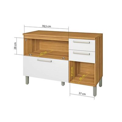Balcão de Cozinha Burguesa p/Pia Premium 2 Portas e 3 Gavetas c/ Tampo 120cm Freijo/Grafite - Nesher