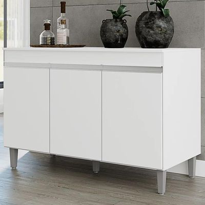 Balcão Gabinete De Pia Com Tampo 120cm 3 Portas Manu - Ajl Móveis Cor Branco