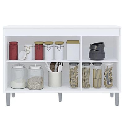 Balcão Gabinete De Pia Com Tampo 120cm 3 Portas Manu - Ajl Móveis Cor Branco